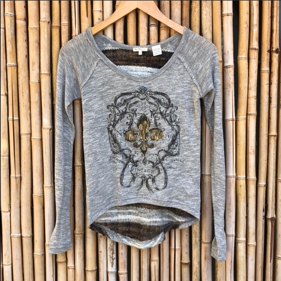 MISS ME Girl Graphic Print Gray Knit Top Sm - Picture 7 of 8